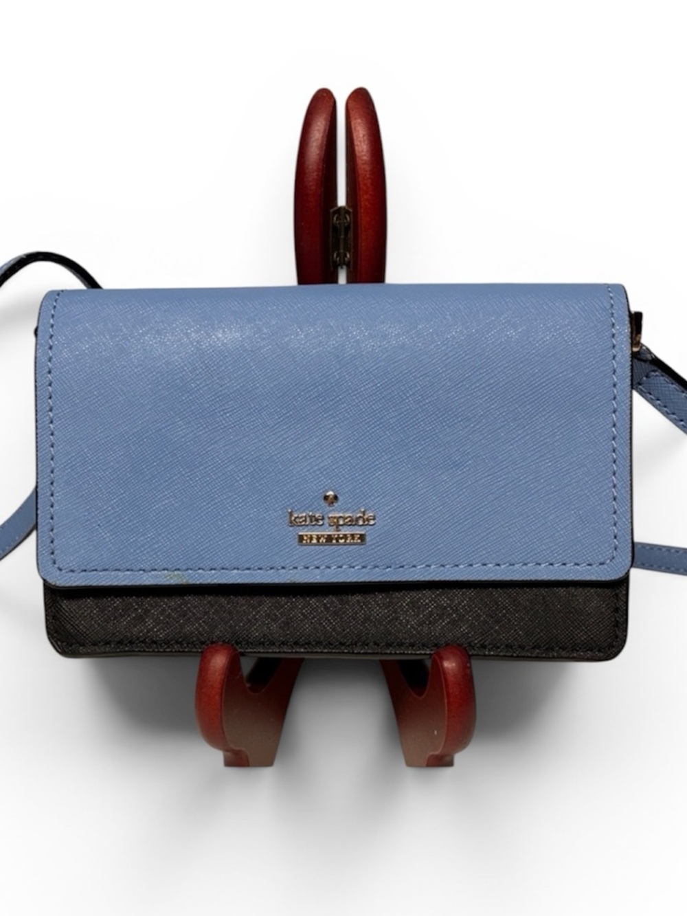 Kate Spade Blue & Black Leather Crossbody Bag | Small Wallet Purse Gold Logo